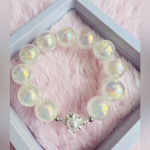 Big Elegant Iridescent White Beaded Bracelet